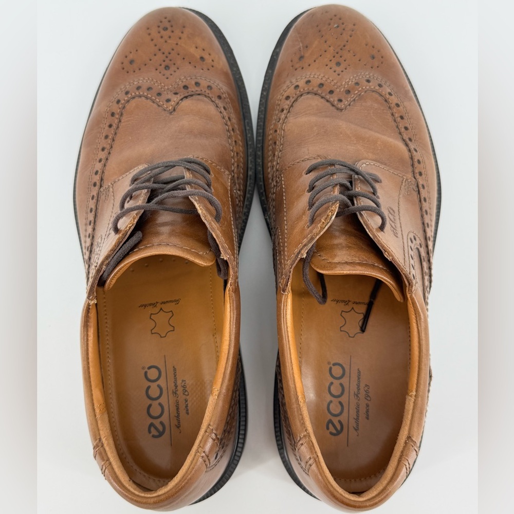 Ecco Mens Brogue Dress Shoes Brown Lace Up Low Top - Picture 4 of 11